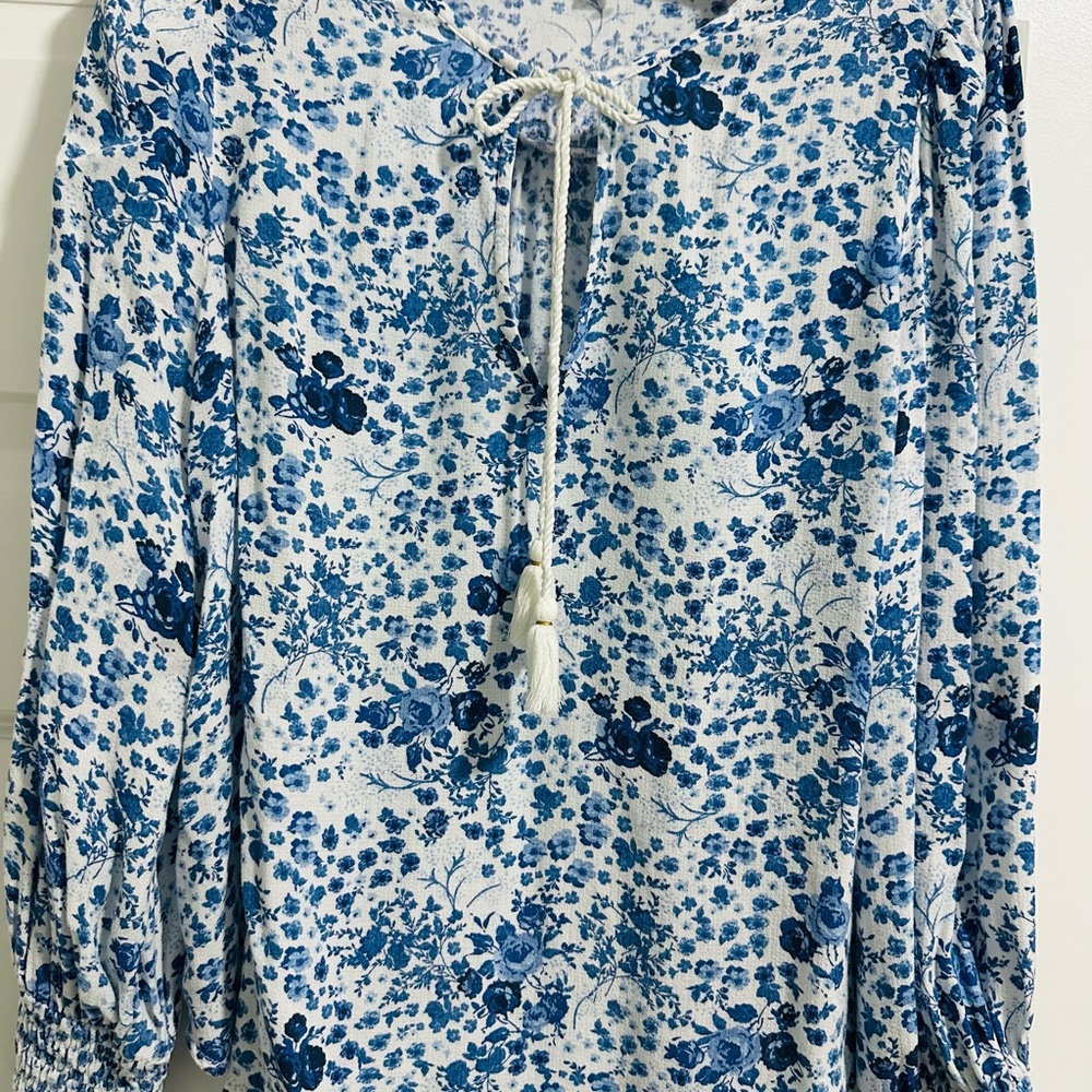 Lucky Brand Blue Relaxed Tie Front Tunic